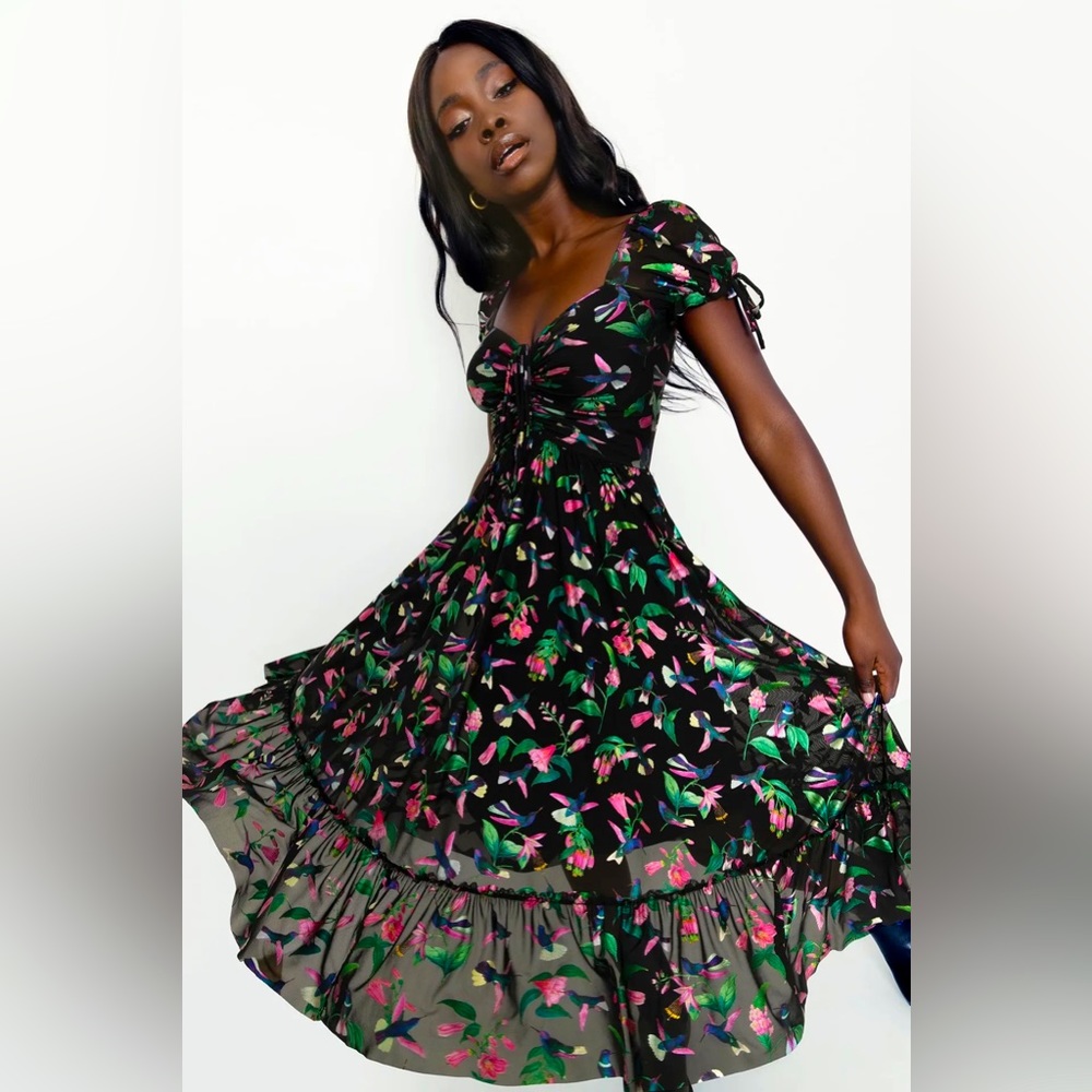 Wild Hummingbird Tea Party Dress, Blackmilk Size Small